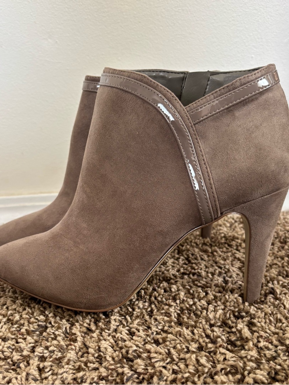Nine West Women’s Taupe Suede Pointed Toe Ankle Booties